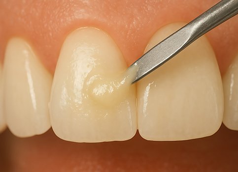 Dental instrument applying composite resin to tooth’s surface