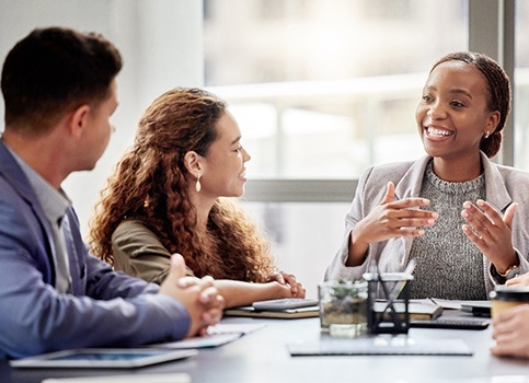 Woman confident while presenting at work