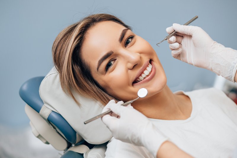 Closeup of woman smiling during dental checkup