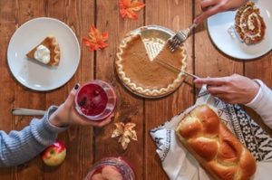 Thanksgiving foods on wooden table